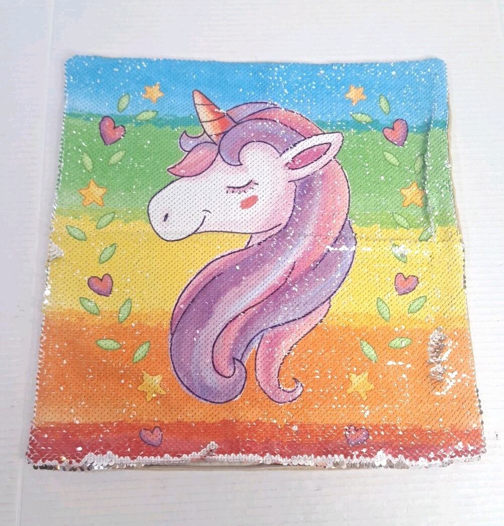 Sequin Unicorn Rainbow Throw Pillow Cover 15x15 Girls Bedroom Decor Cushion